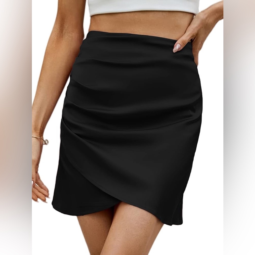 MIND CODE Elegant High Waist Ruched Wrap Bodycon Short Mini Skirt